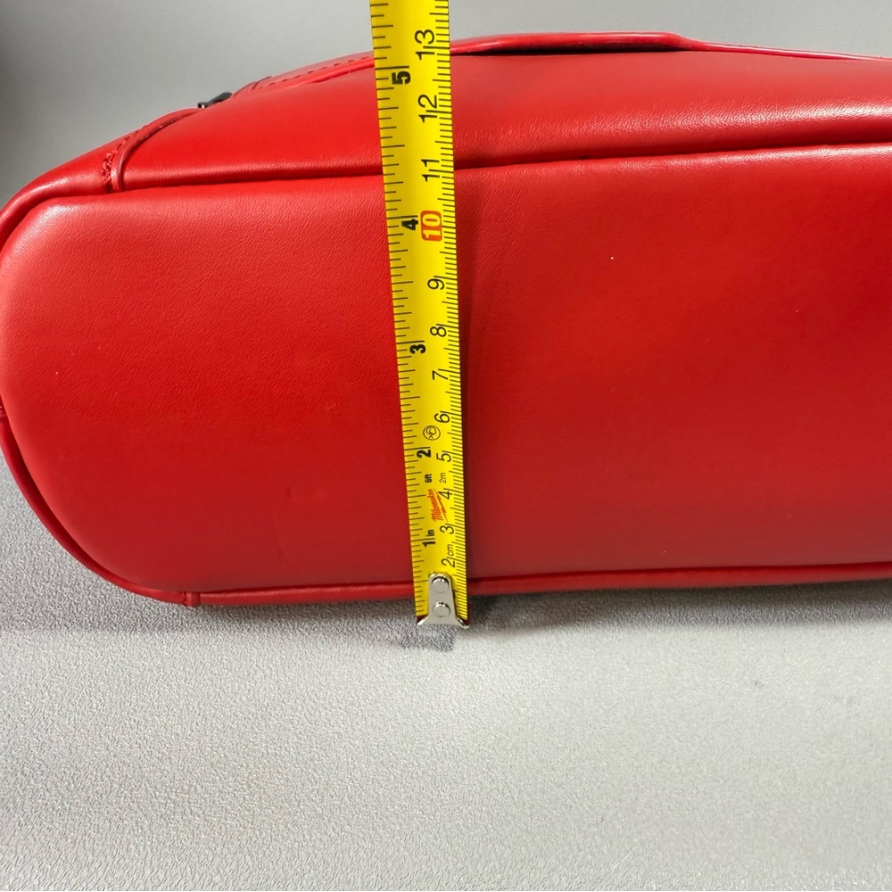 S-ZONE Red All Leather Bucket Tote Bag with Tan Handle and Metal Grommets - Picture 14 of 14
